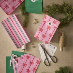 Adventskalender-Set, Tüten/Sticker, Schleife/rosa
