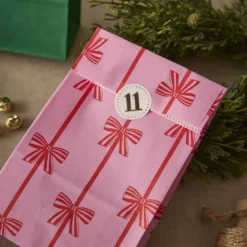 Adventskalender-Set, Tüten/Sticker, Schleife/rosa