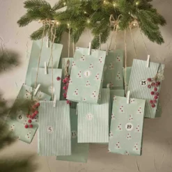 Adventskalender-Set, Tüten/Sticker, Baum/mint