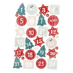 Adventskalender-Sticker, 24 Stk, rot/grün/beige