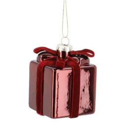 Anhänger Geschenk mit Schleife, weinrot, 7 cm