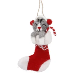 Anhänger Tier in Weihnachtssocke, Katze/Kopfhörer, 15 cm