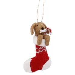 Anhänger Tier in Weihnachtssocke, Hund/Zuckerstange, 15 cm