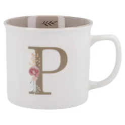 Becher Buchstabe/Blumen, P, 390 ml