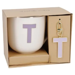 Becher Buchstabe mit Schlüsselanhänger, T/lila, 450 ml