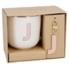Becher Buchstabe mit Schlüsselanhänger, J/rosa, 450 ml