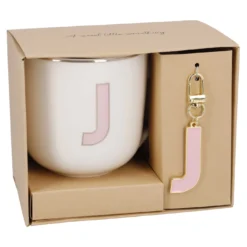 Becher Buchstabe mit Schlüsselanhänger, J/rosa, 450 ml