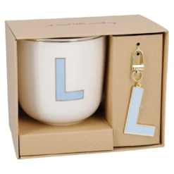 Becher Buchstabe mit Schlüsselanhänger, L/blau, 450 ml