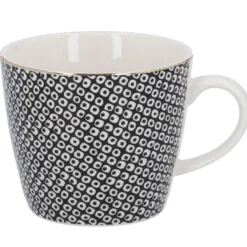 Becher China, Perlen, schwarz/weiß, 300 ml, Goldrand