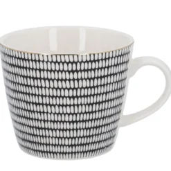 Becher China, Stäbchen/Kreis, schwarz/weiß, 300 ml, Goldrand