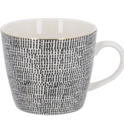 Becher China, Striche, schwarz/weiß, 300 ml, Goldrand