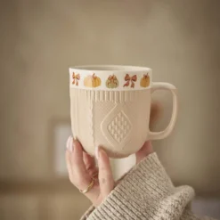 Becher Strick/Herbst, beige, 350 ml