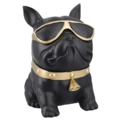 Deko-Hund mit Brille, schwarz/gold, 24 cm