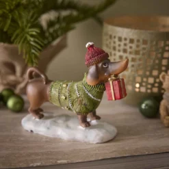 Deko-Hund Weihnachten, Geschenk, 12 cm