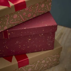 4er Set Geschenkkarton Sprenkel, bordeaux