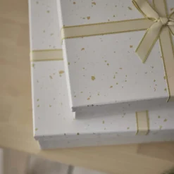 4er Set Geschenkkarton Sprenkel, weiß