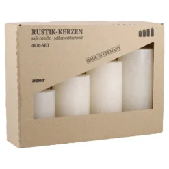 4er Set Kerze Rustik, gestuft, wollweiß