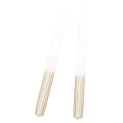 2er Set Stabkerze Rillen, weiß/gold, 24 cm