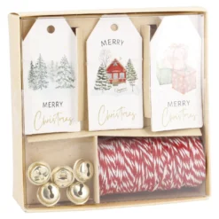 Geschenke-Set, Haus-rot/weiß, Kordel/Anhänger/Glocke