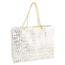 Geschenktüte Schrift/Prägung, creme/gold, 24 x 19 cm