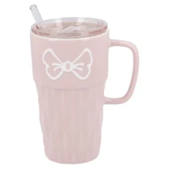 Henkelbecher mit Strohhalm, rosa, 440 ml