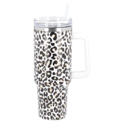 Iso-Becher mit Trinkhalm, Leo/weiß/schwarz/braun, 1.2 l