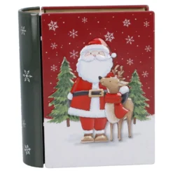 Keksdose Mini-Buch, Weihnachtsmann/Rentier, 10 x 12 cm