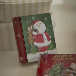 Keksdose Mini-Buch, Weihnachtsmann/Sack, 10 x 12 cm