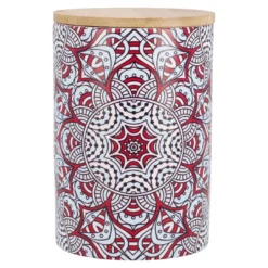 Keramik-Dose Muster, Kreis/hellblau/rot, 15 cm