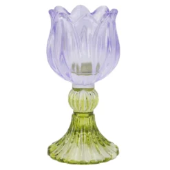 Kerzenständer Tulpe/Teelicht, helllila/grün, 14 cm