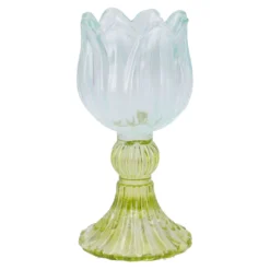 Kerzenständer Tulpe/Teelicht, hellblau/grün, 14 cm