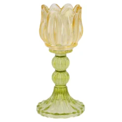 Kerzenständer Tulpe/Teelicht, orange/grün, 18 cm