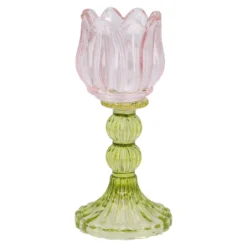 Kerzenständer Tulpe/Teelicht, rosa/grün, 18 cm