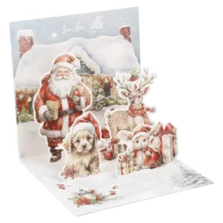 Klappkarte 3D, Weihnachtsmann/Rentier