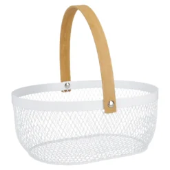 Korb mit Holzhenkel, oval/weiß, 23.5 cm