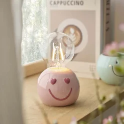 LED-Lampe mit Smiley-Sockel, rosa, 16 cm