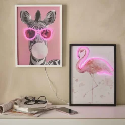 LED-Objekt Neon, Flamingo/schwarz, 30 x 40 cm