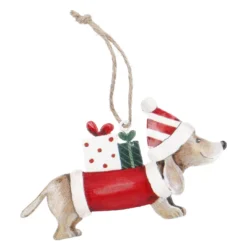 Metall-Anhänger Weihnachtsdackel, Mütze/gestreift, 12.5 x 7 cm