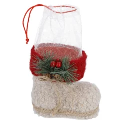 Nikolausstiefel mit Tannendeko, creme, 15 cm