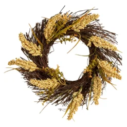 Rattankranz mit Rispen, creme, 33 cm