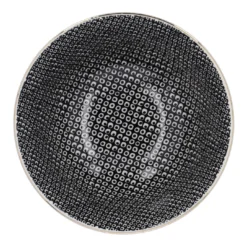 Schale China, tief, schwarz/weiß, Goldrand, Perlen