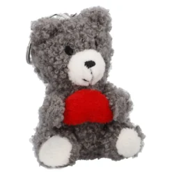 Schlüsselanhänger Bär mit Herz, grau, 9 cm