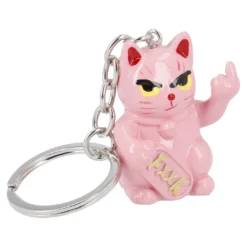 Schlüsselanhänger Katze mit Stinkefinger, pink