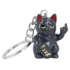Schlüsselanhänger Katze mit Stinkefinger, schwarz