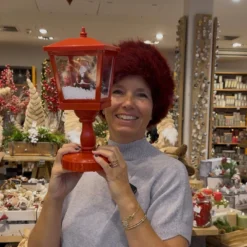 Schnee-Laterne mit Sound, Santa/rot, 30 cm