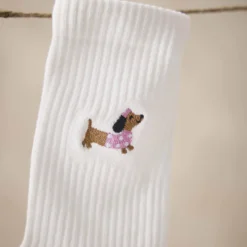 Socken Stick-Motiv, Dackel/rosa, Größe 35-42