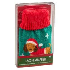 Strick-Taschenwärmer Dackel, grün, 13 cm