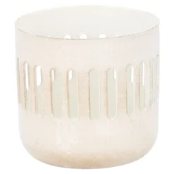Teelichthalter Metall, Streifen/beige, 7.2 x 6.8 cm