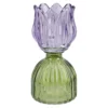 Teelichthalter Tulpe auf Sockel, lila/grün, 16 cm