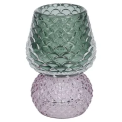 Teelichthalter Zapfen auf Fuß, grün/lila, 11 cm
